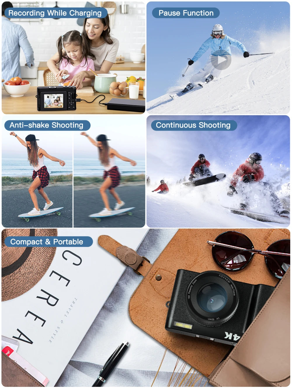 4K Digital Camera  48MP  180° Flip Screen with Flash